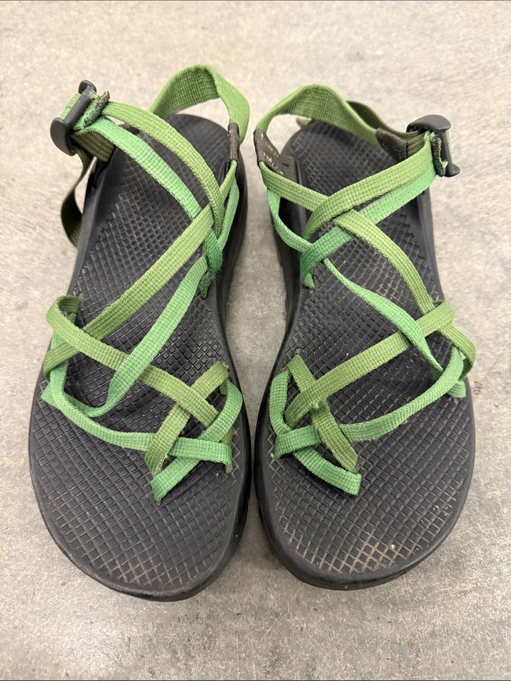 Chaco Black Sandals with Green Webbing Straps